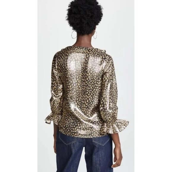 NWT alice + olivia SILK Blend‎ Leopard Print V neck Ruffle Trim Blouse SMALL - Picture 2 of 15